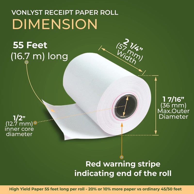 Vonlyst Thermal Paper Roll for Clover Flex Receipt Paper 2 1/4 x 55 (50 rolls) - Image 3